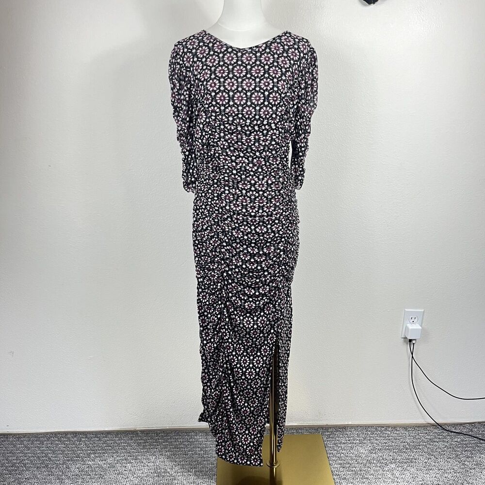 Free People Briella Dress Womens Large Dark Floral Mesh Bodycon Midi Ruched Boho